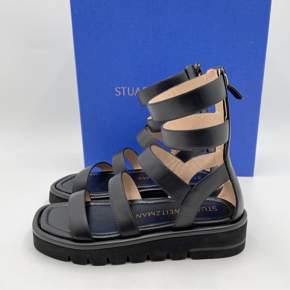 Stuart Weitzman Gala Lift Sandal Gladiator Black Leather - Picture 6 of 16